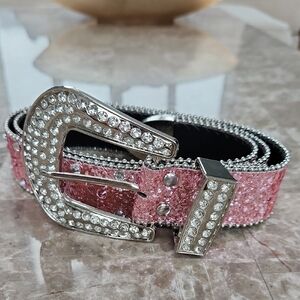 Pink and Silver Decorative Belt with Rhinestone Buckle